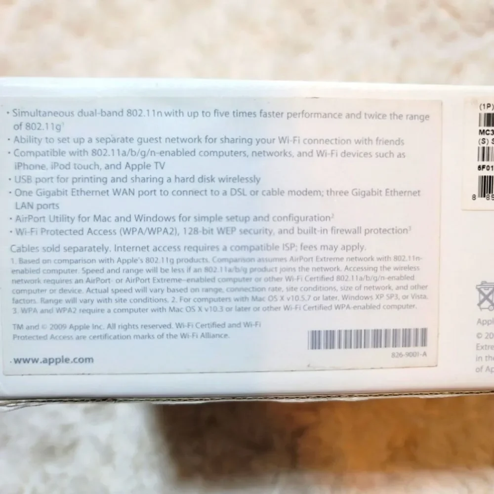 Apple Airport Extreme 802.11n Wi-fi Router Base Station Model No. A1354